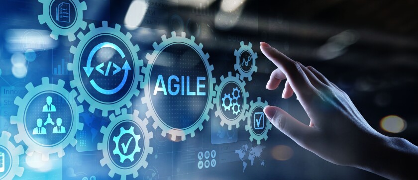 Agile development methodology concept on virtual screen. Technology concept.