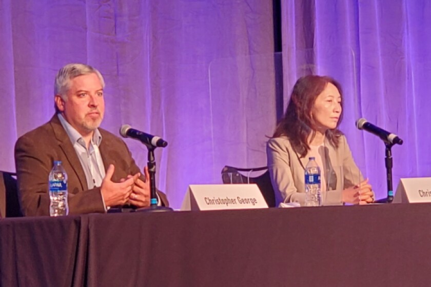Christopher George, shareholder at Hanley Flight & Zimmerman (left) and Christina Huang, Faegre Drinker (right)