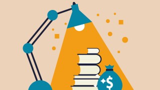 Bank graduation money and school learn student. Stack earn to knowledge degree and education debt vector illustration concept. Scholarship university and learning book. Study diploma and budget save