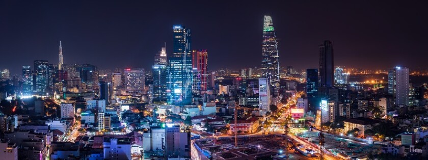 Cityscape of Ho Chi Minh City, Vietnam at night