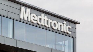 Brampton, Ontario, Canada- August 25, 2018: Medtronic sign at Canada Headquarters in Brampton, Ontario, Canada.  Medtronic is among the world's largest medical equipment development companies.