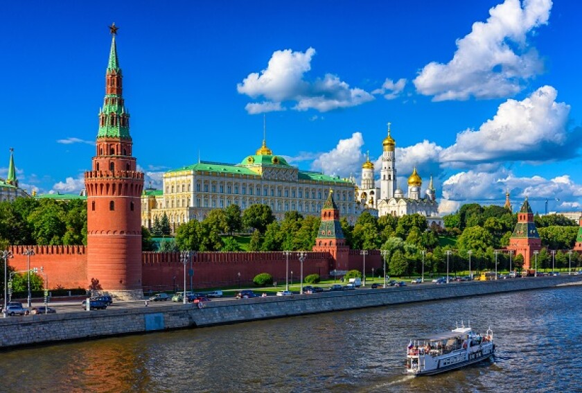 Moscow Kremlin, Kremlin Embankment and Moscow River in Moscow, Russia. Architecture and landmark of Moscow