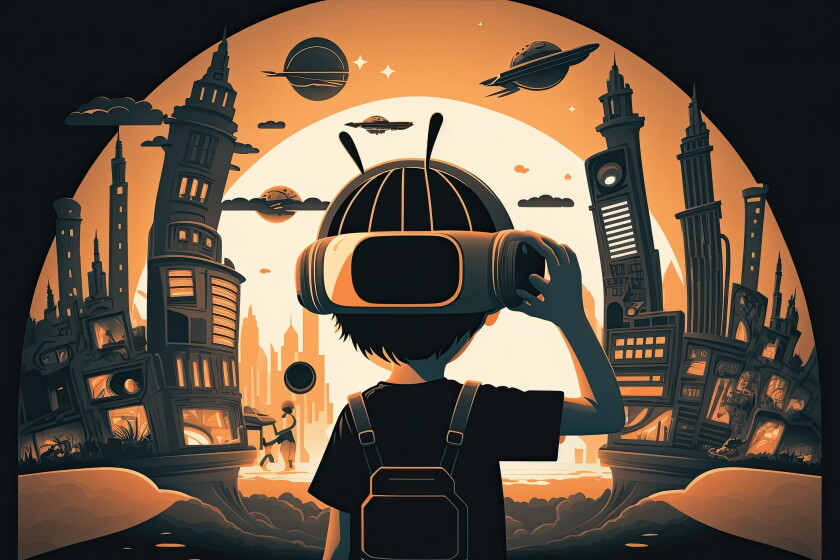 Paper Cut Style poster for Metaverse Virtual reality concept, Generative AI.