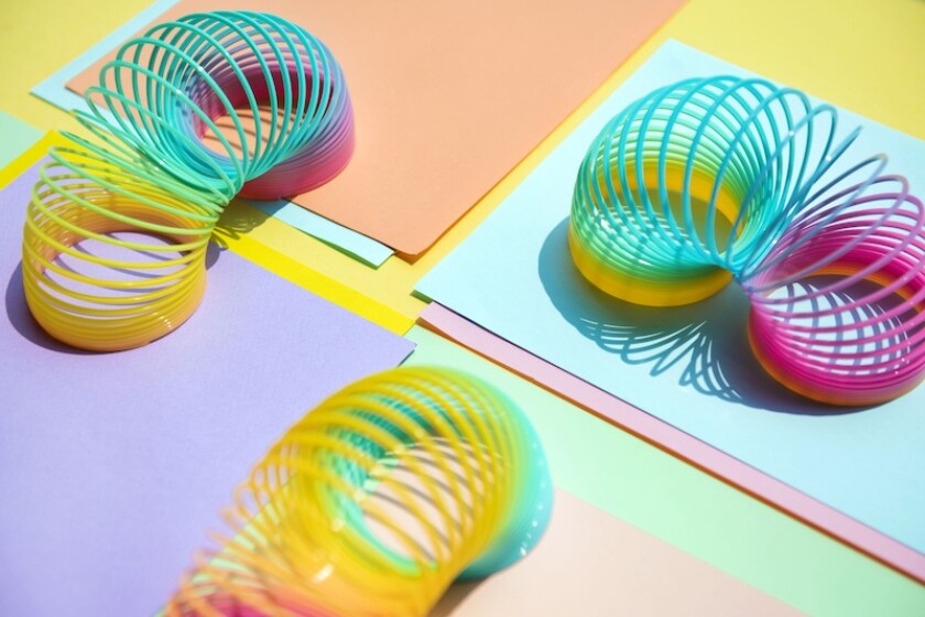Close up of colorful slinky toys