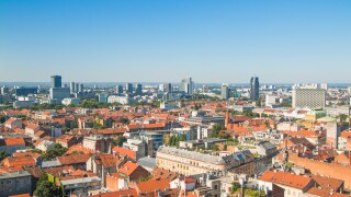 Zagreb down town skyline and modern business towers panoramic view, Croatia capital