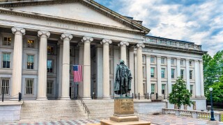 Albert Gallatin Statue US Flag US Treasury Department Washington