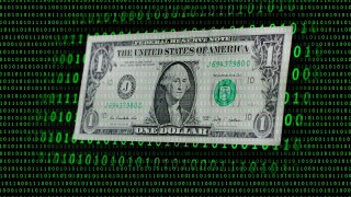 US one dollar banknote among binary code backgound