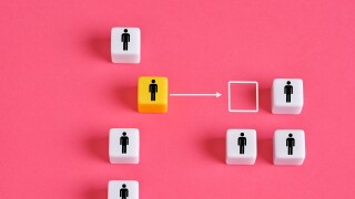 Candidate changing team, new job, headhunting and human resources concept