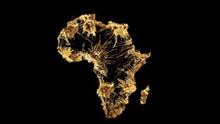 Gold Africa map, gold splatter effects over a dark background, golden style concept