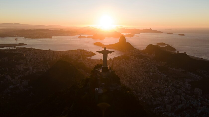 Christ the Redeemer statue in Rio de Janeiro at sunset