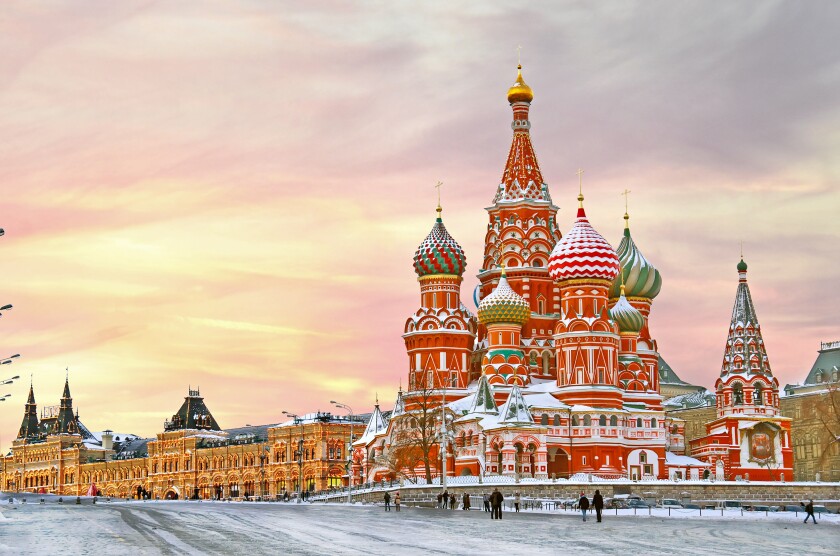 Moscow,Russia,Red square,view of St. Basil's Cathedral in winter