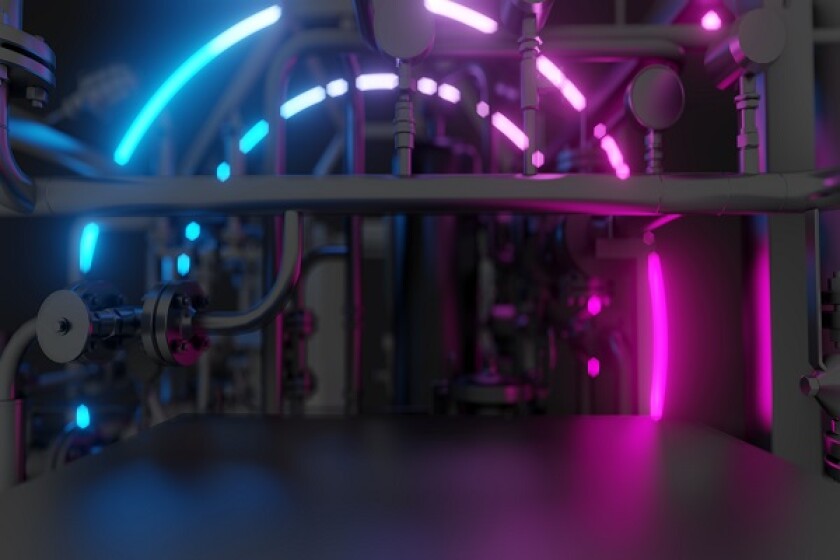 Abstract Industrial Equipment with Neon Lights