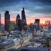 LONDON, UK - JANUARY 27, 2015: London's panorama in sun set. 