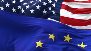 The flags of the European Union and the United States of America