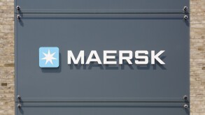 Tilst, Denmark - April 18, 2021: Maersk logo on a building. Maersk company based in Copenhagen, Denmark, is the largest container ship operator in the world