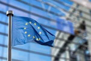 European Union flag against European Parliament