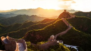 Great wall under sunshine during sunset