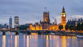 Big Ben and Westminster Bridge at dusk, London, UK