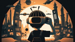 Paper Cut Style poster for Metaverse Virtual reality concept, Generative AI.