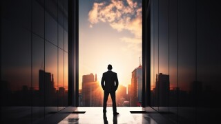 Silhouette of business man following his ambitions, Generative Ai illustration