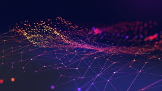 Neural network 3D illustration. Abstract Big data concept. Global database and artificial intelligence. Bright, colorful background with bokeh effect