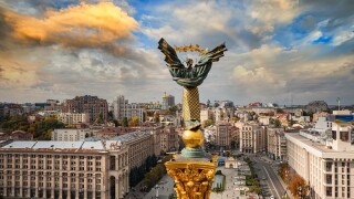 Independence Monument in Kyiv. View from drone