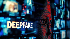Conceptual digital art highlighting the deepfake technology phenomenon.