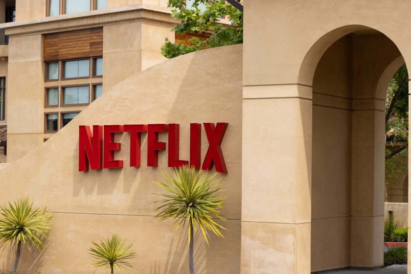 Los Gatos, CA, USA - May 5, 2022: Netflix logo is seen at the ma