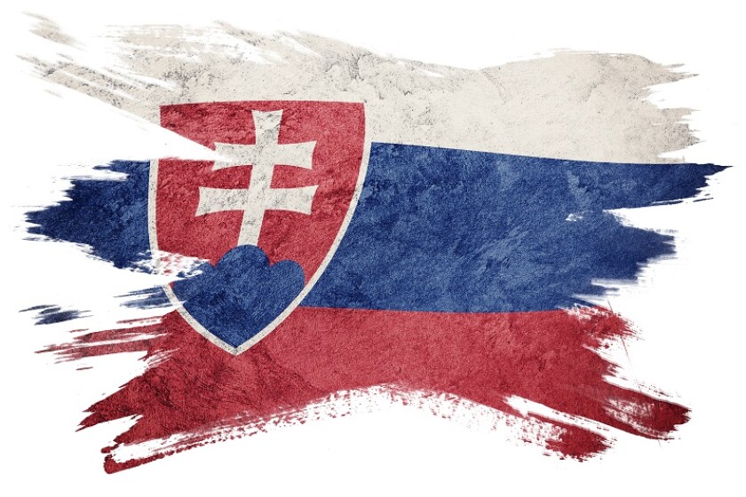 Grunge Slovak Republic flag. Slovak Republic flag with grunge texture. Brush stroke.