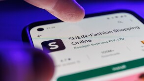 Shein app on smartphone screen. Close up shot of Shein app