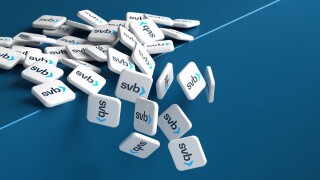 Concept: The demise of the bank for financing startup companies Silicon Valley Bank SVB. Logos of SVB falling over an edge / cliff