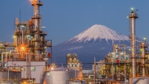Mountain Fuji and Industry factory view at Shizuoka prefecture