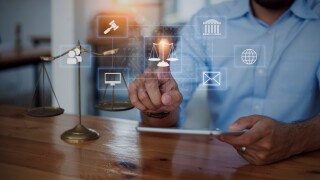 Concepts of Law and Legal services. Lawyer working with law inte