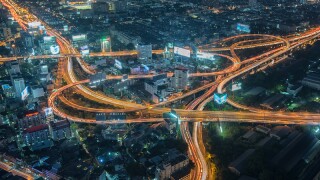 Bangkok Cityscape Expressway and Highway top view at night, Thailand