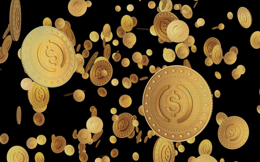 USDC USD Coin cryptocurrency symbol golden coin illustration