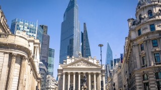 LONDON- City of London and Bank of England / Royal Exchange in t