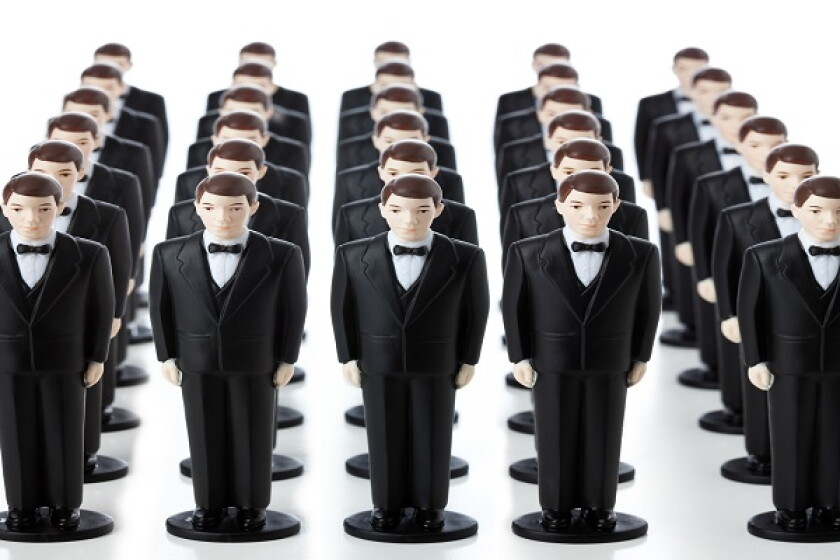 An Army of Repetative Clones of White Coprorate Men Concept