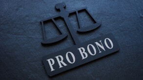 The inscription Pro bono on the plate in the form of scales.