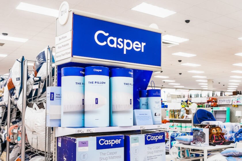 Feb 4, 2020 Sunnyvale / CA / USA - Casper products on display in a local big-box store; Casper Sleep is an American e-commerce company that sells sleep products online and in retail locations