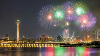 Fireworks over Macau skyline