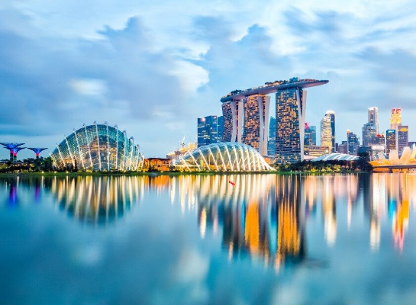 Singapore Skyline And View Of Marina Bay At Night