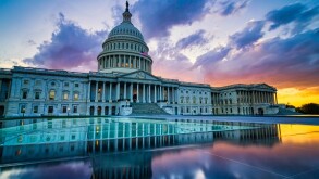 Dramatic sunset over the US capitol in Washington DC