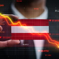 Graph Falling Down in Front Of Austria Flag. Crisis Concept 