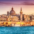 Valletta, Malta: skyline from Marsans Harbour at sunset