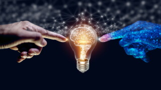 Artificial intelligence (AI) Machine Learning, robot and human hands touching on big data network connection background, science and technology artificial intelligence, innovation and futuristic.