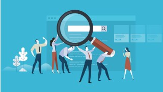 Web search. Flat design business people concept. Vector illustration concept for web banner, business presentation, advertising material.