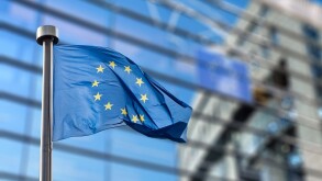 European Union flag against European Parliament