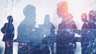 Silhouettes of business people, network