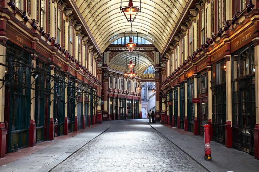 LONDON, UK - MAY 13, 2012: Leadenhall market in London. It is one of the oldest markets in London, dating back to the 14th century.