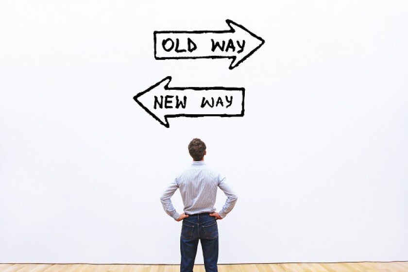 old way vs new way, improvement and change management business concept